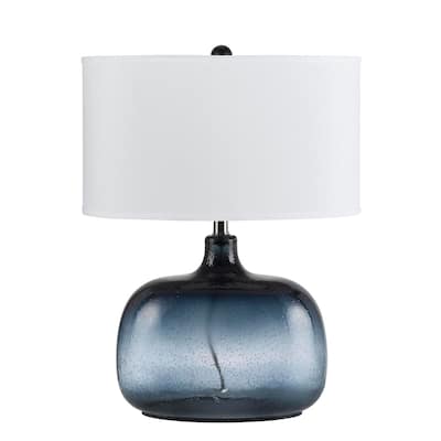 24 Inch Blue Glass Table Lamp with White Shade for Modern Home Decor - 18" x 11" x 24.25"