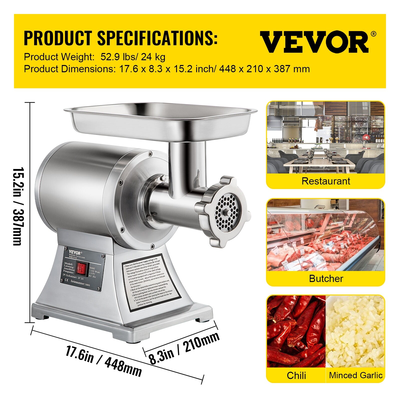 VEVOR Commercial Meat Grinder 550LB/h 1100W Electric Sausage Stuffer 220  RPM Industrial Meat Mincer w/2 Blades - On Sale - Bed Bath & Beyond -  37061931