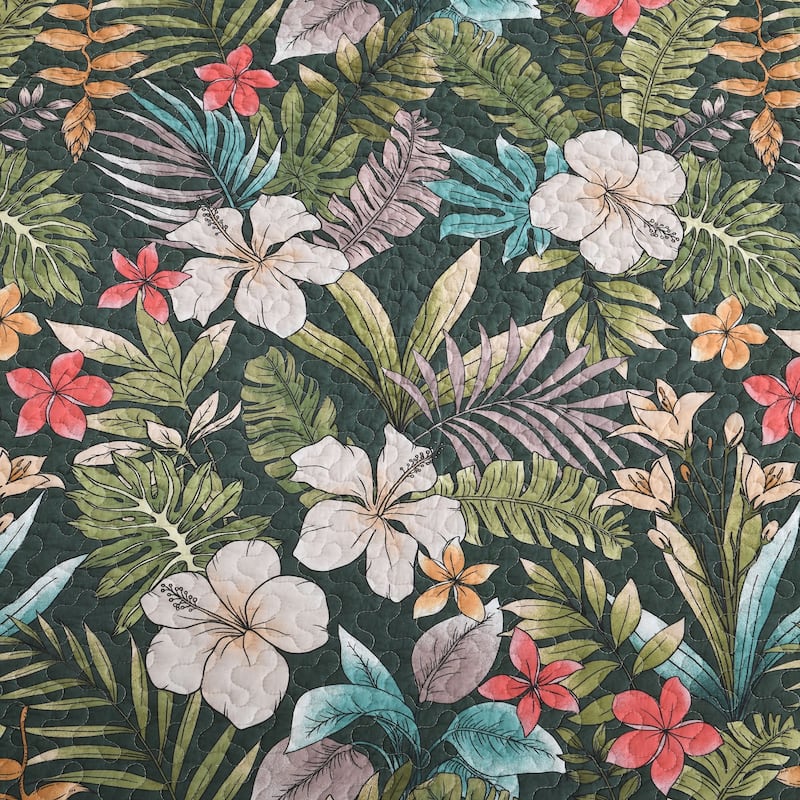 3 Pcs Tropical Leaf and Flower Quilt Bedspread Set
