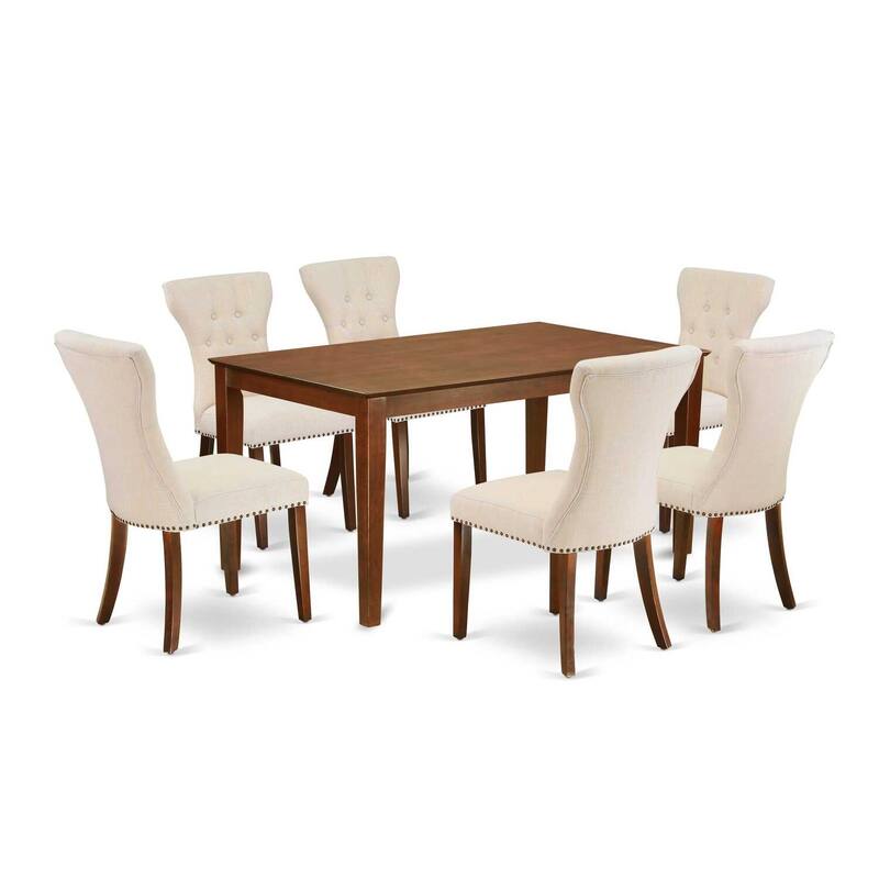 HomeStock 7-Piece Mahogany Finish Solid Wood Top Dining Table with 6 Chairs with Lattice Back