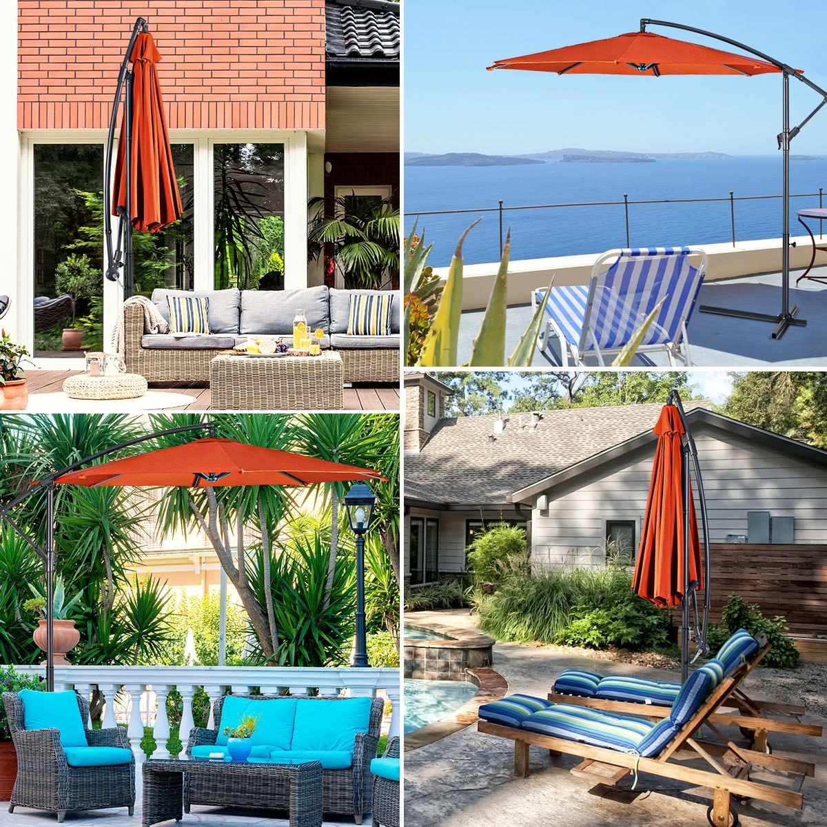 10' patio outdoor sunshade hanging umbrella without weight base Nuu Garden UU03 | polyster,aluminum, weather resistant 180g water JUSTLET 10' Outdoor Hanging Offset
