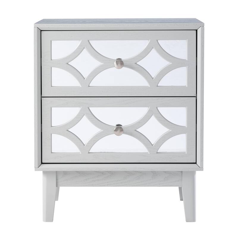 COZAYH Contemporary 2-Drawer Nightstand with Mirror Fronts, Elegant Geometric Design Bedside Table for Bedroom
