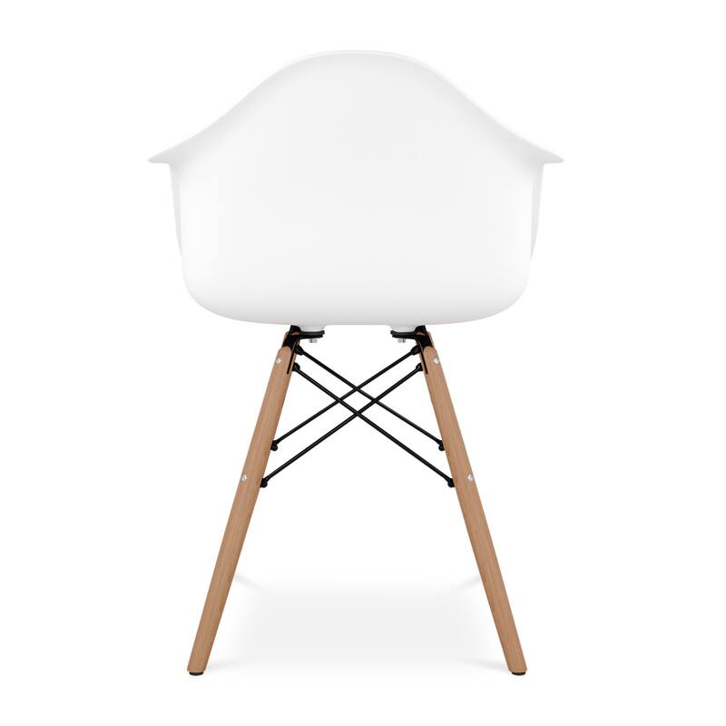 Blue And Natural Heavy Duty Plastic And Solid Wood Dining Arm Chair
