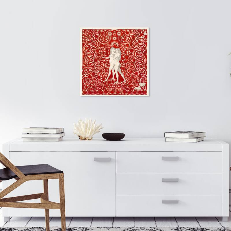 Wynwood Studio Canvas Spiritual and Religious Adam and Eve in the Garden Red and Crimson Traditional Wall Art Canvas Print - 20 x 20