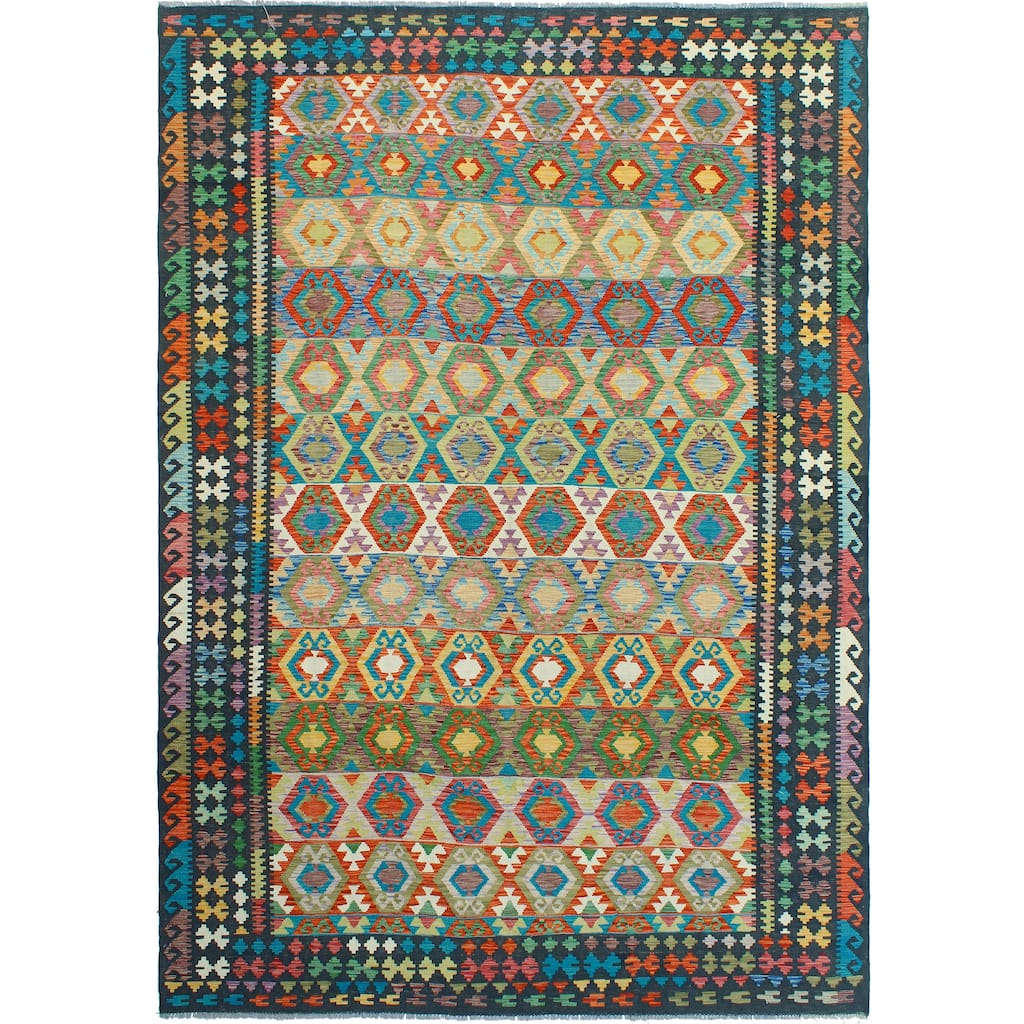 Flatweave Norwood Black/Turquoise Rug - 8'2" x 11'8"