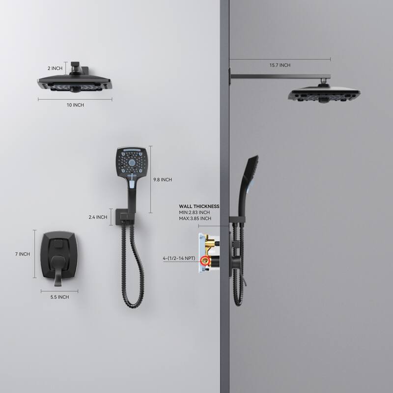 Shower Faucet Set with 10 in. Head Complete Shower System Matte Black