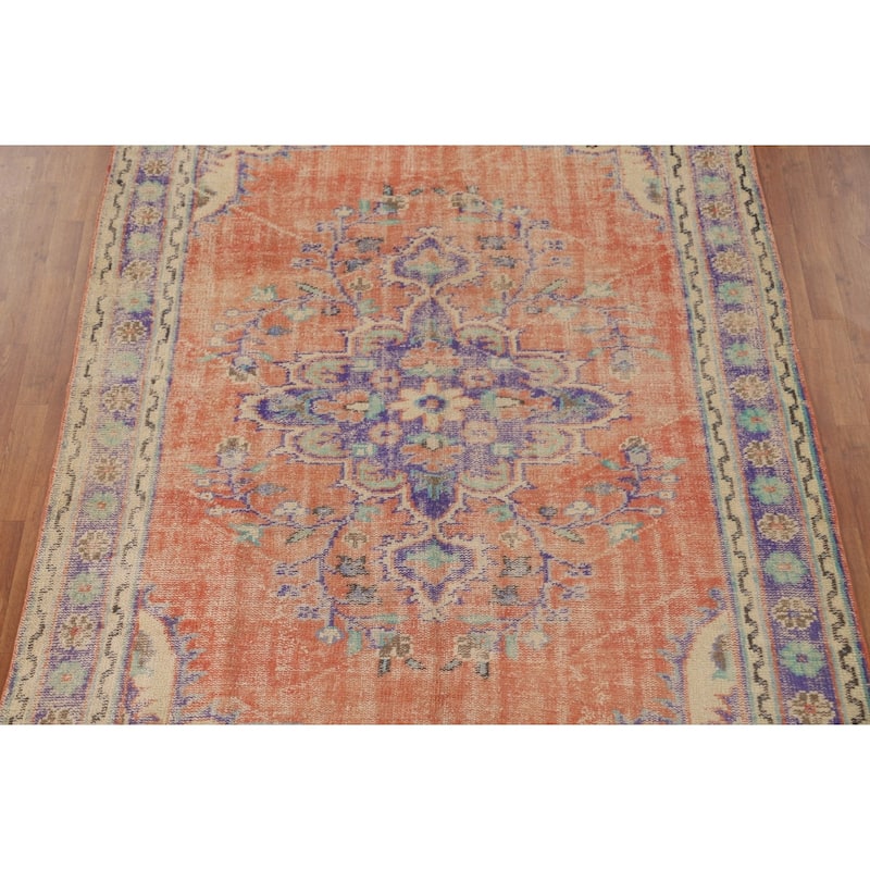 Distressed Sparta Turkish Vintage Area Rug Hand-Knotted Wool Carpet - 6'3" x 9'0"