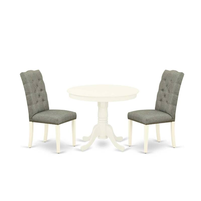 HomeStock 3-Pc Linen White Finish Solid Wood Top-Round Dining Room Set-Seats 4