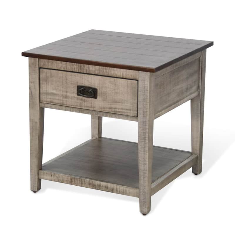 Camie Side End Table, 24 Inch Top with 1 Drawer, Solid Wood Gray