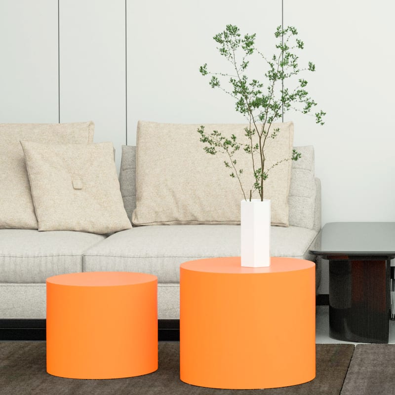 Modern Farmhouse Round Accent Nesting Side Coffee Table Set (Set of 2) - Orange