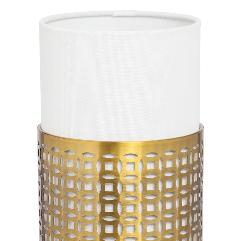 Eliza River of Goods Gold Metal and Fabric Two-Piece Shade 11-Inch Accent Lamp - 6.125" x 6.125" x 11"