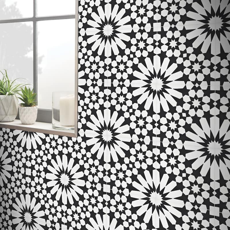 Agdal Handmade Cement Tile, 8x8, Black-White