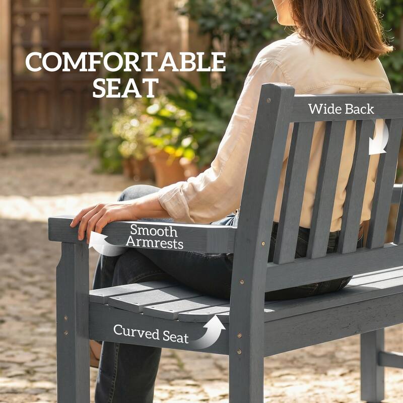 Outsunny Outdoor Bench, 49" All-Weather HDPE Garden Bench, 2-Person Patio Loveseat with 528 lbs Capacity