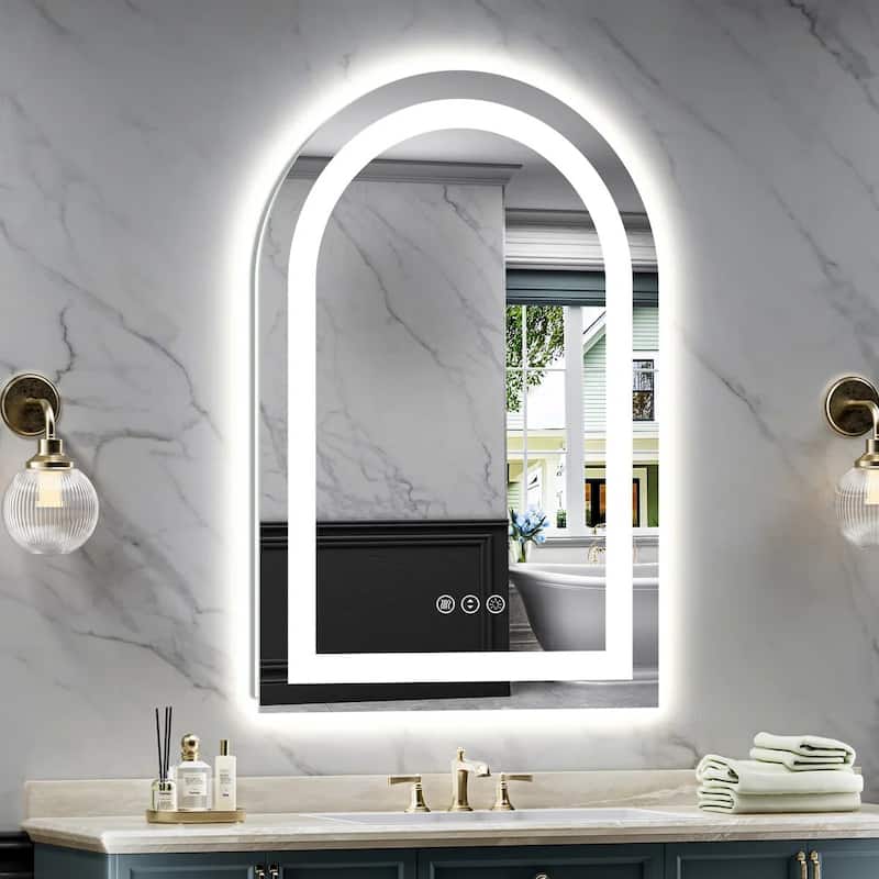 Full Size Arch Front & Back LED Lighted Anti-fog Tempered Glass Wall Bathroom Vanity Mirror, ETL Certified, 3-Year Warranty - 36"x24"