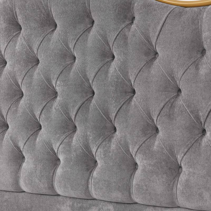 Tufted Upholstered Queen Bed Frame with Curved Headboard