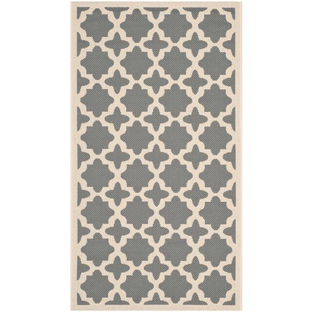 SAFAVIEH Courtyard Dorthey Indoor/ Outdoor Patio Backyard Rug - 2' x 3'7" - Anthracite/Beige