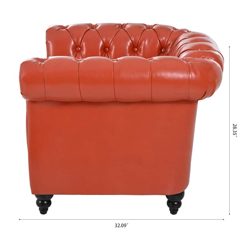 Orange Leather Single Sofa Chair Barrel Chair with Nailhead Trim, Stylish Corner Chair Side Chair with Rolled Armrests