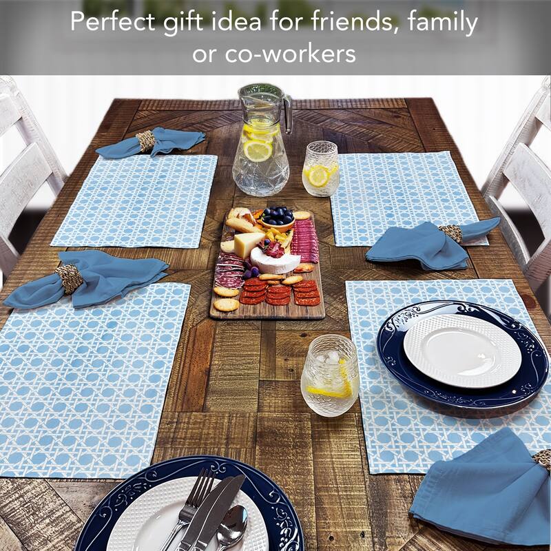 French Blue Cane 4-Pack Poly-Cotton Blend Placemats Manufactured in The USA Machine Washable Dryer Safe