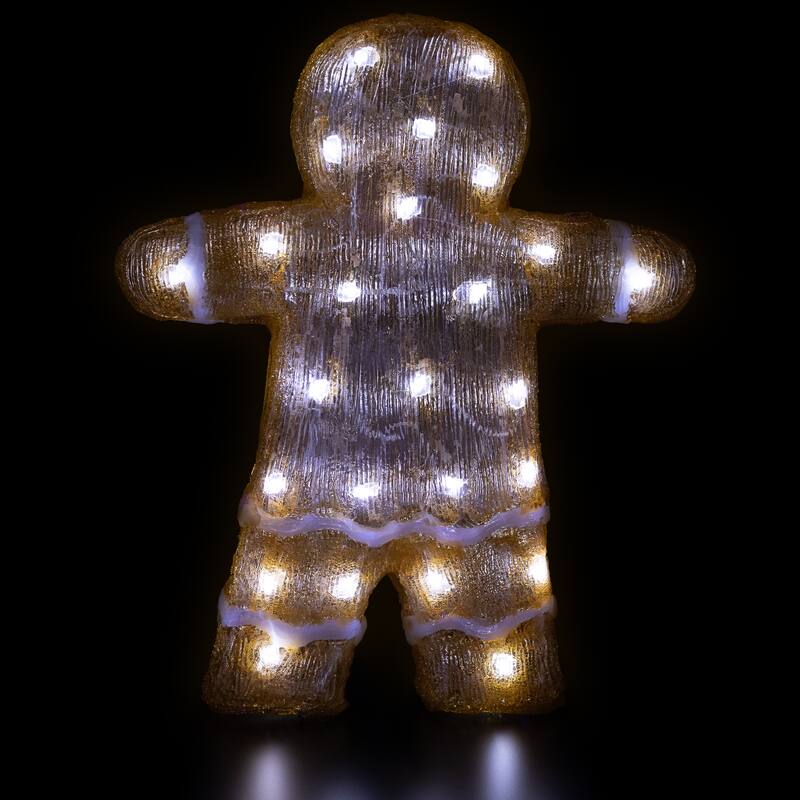 16" LED Acrylic Gingerbread Man Bow Tie Outdoor Christmas Decoration - Brown