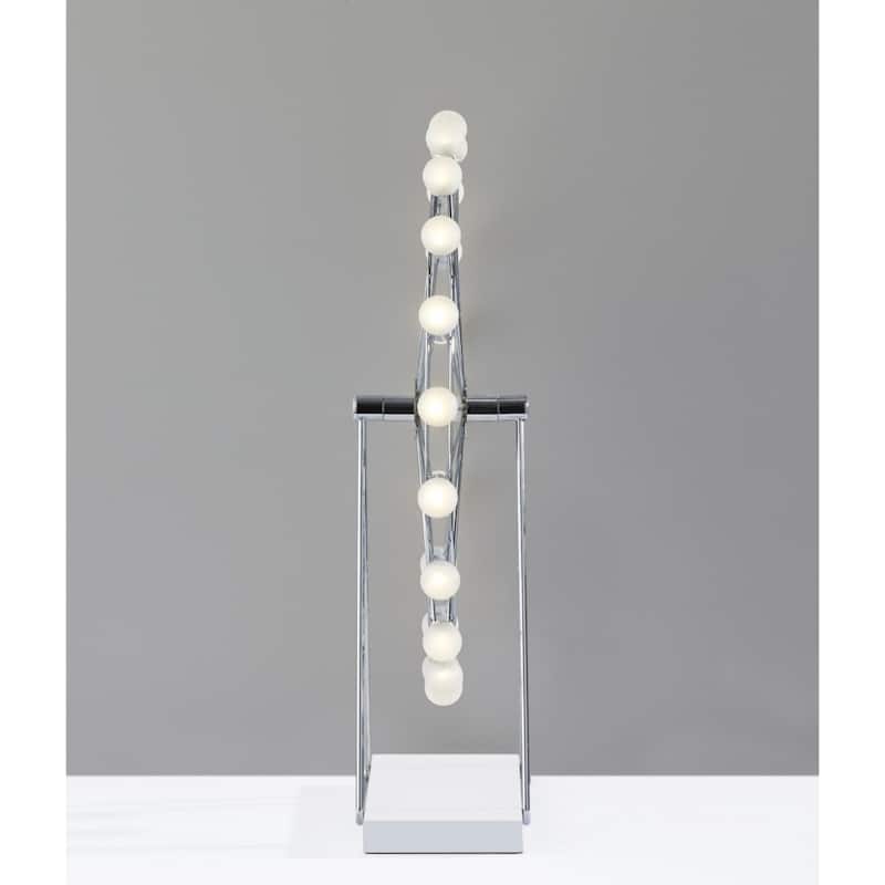 Silver Chrome Metal Globe LED Table Lamp with Off White Acrylic Shade - 5.25” x 18” x 22” (D x W x H)