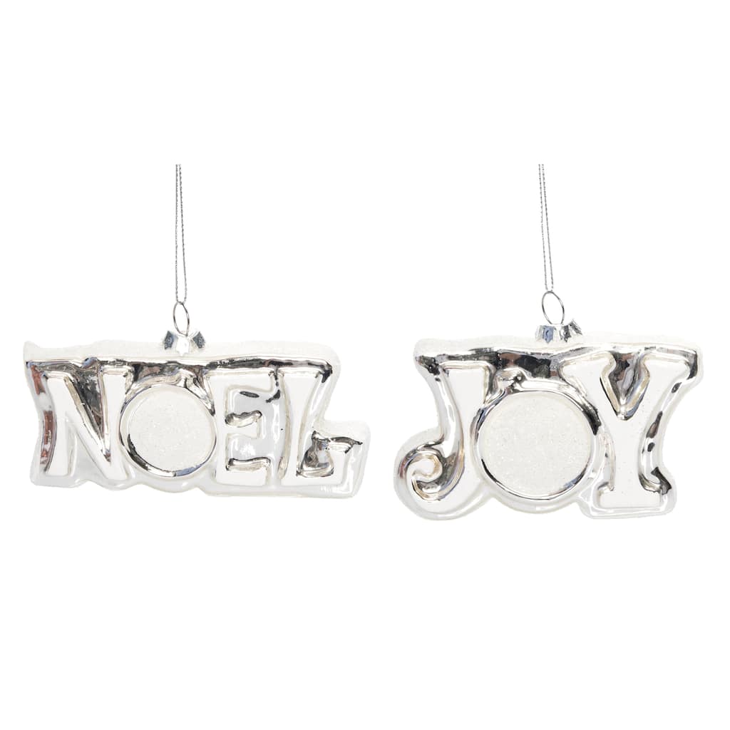 Transpac Glass Joy/Noel Ornament Set of 2 Christmas Home Decorations