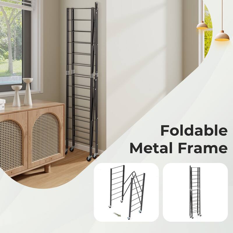 Gymax 5-Tier Foldable Storage Shelf w/ Wheels Adjustable Shelves Metal