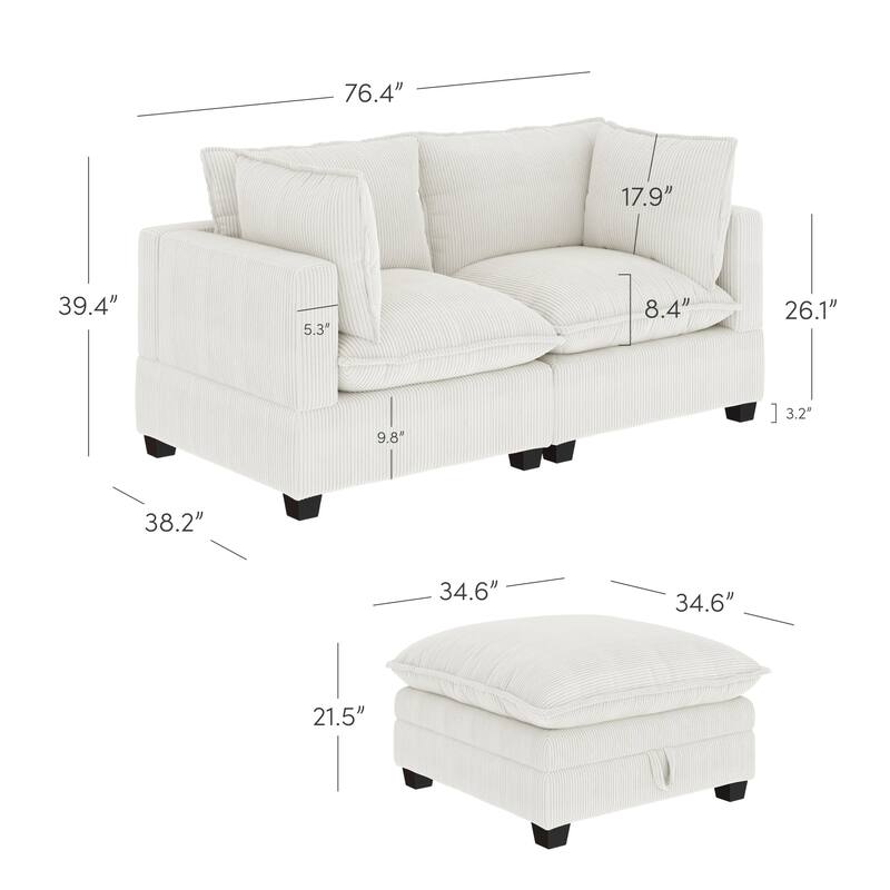 Chelsea Modern Cloud Modular Upholstered Sofa with Deep Seat and Plush Cushions