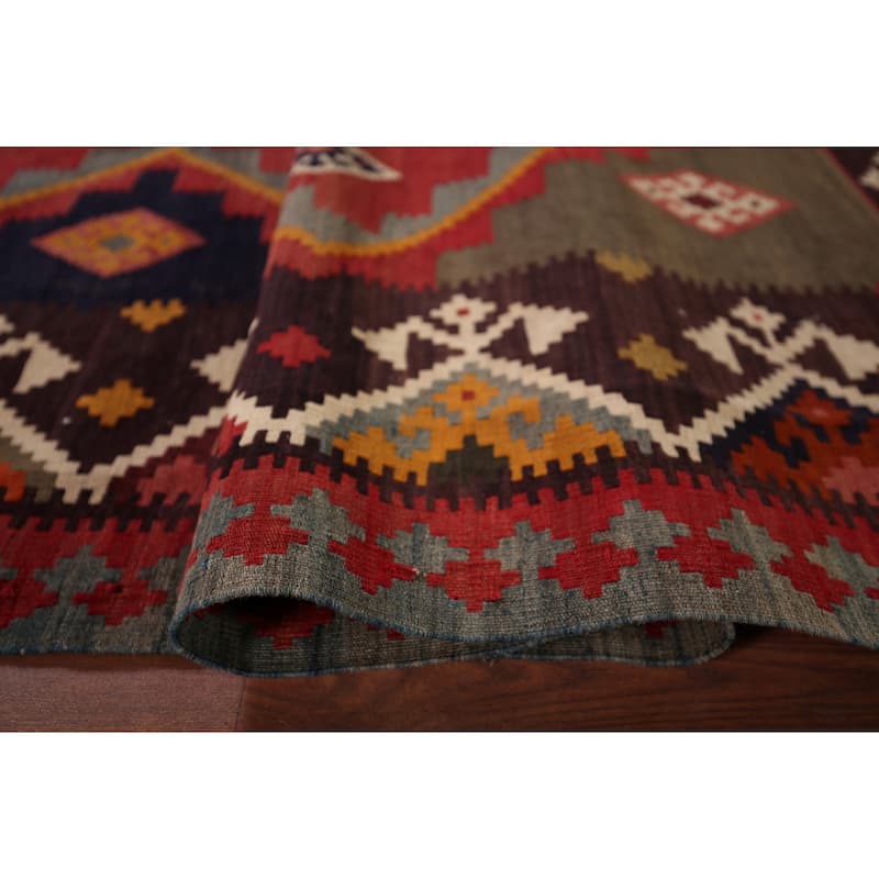 Reversible Kilim Qashqai Persian Vintage Rug Flatweave Wool Carpet - 4'11" X 8'3"