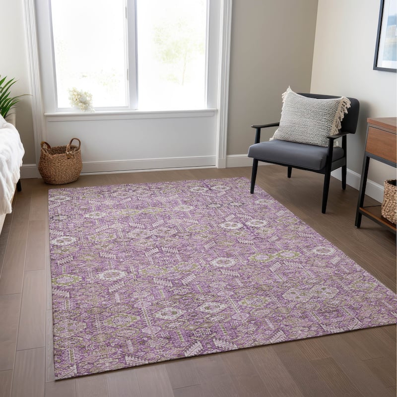 Machine Washable Indoor/ Outdoor Traditional Boho Chantille Rug