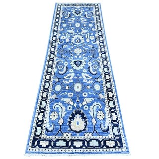 Shahbanu Rugs Crayola with Ford Blue Hand Knotted Peshawar with All ...