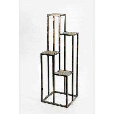 47.25" 4 Tier Gray Stone Slab Black / Gold Cast Metal Plant Stand