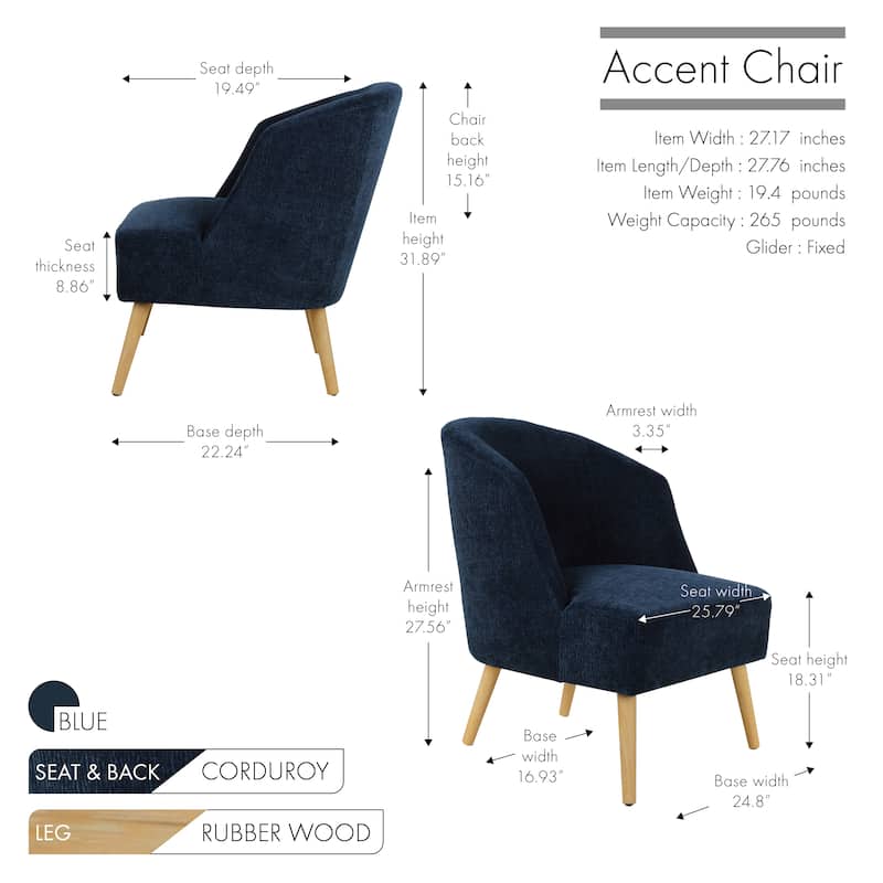 Porthos Home Quilla Corduroy Accent Barrel Chair with Rubberwood Legs