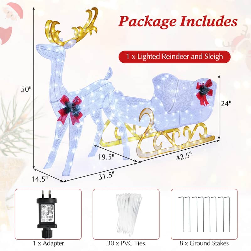 Costway Lighted Christmas Reindeer and Sleigh with 215 White LED - See Details