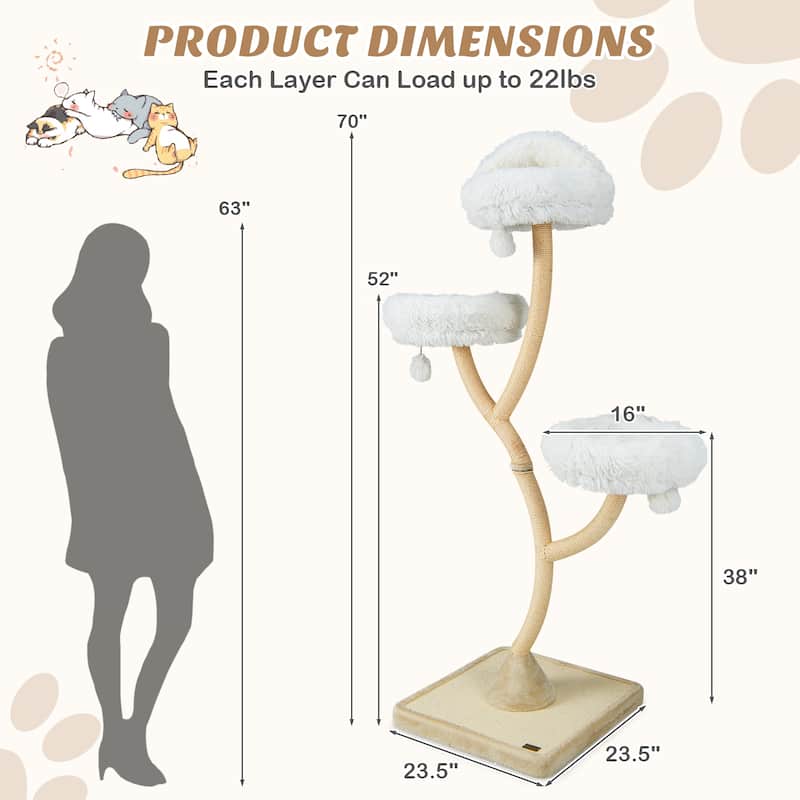 70" Tall Cat Tree 4-Layer Cat Tower with 3 Perches and Dangling Balls - 23.5" x 23.5" x 70"