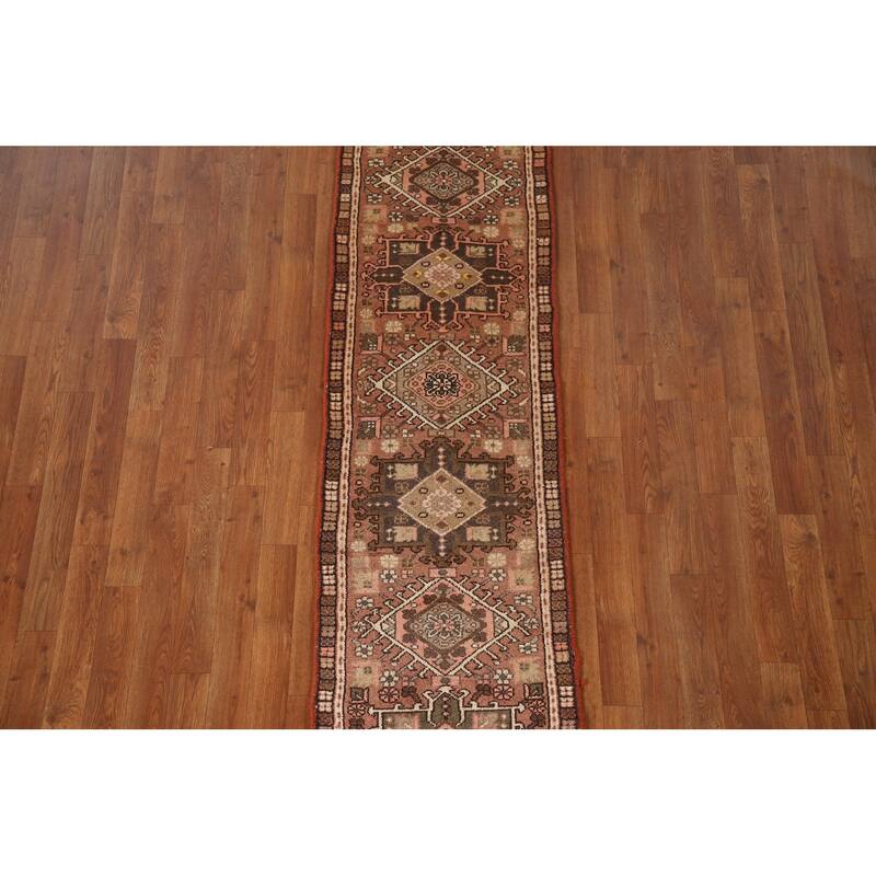 Orange Gharajeh Persian Vintage Runner Rug Handmade Wool Carpet - 1'10"x 7'5"