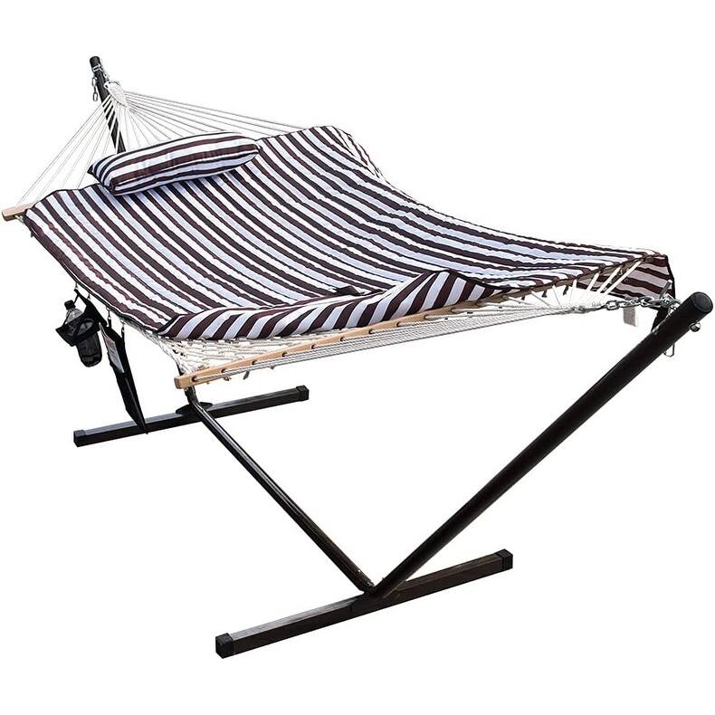 Outdoor Cotton Rope Hammock with 12FT Steel Stand