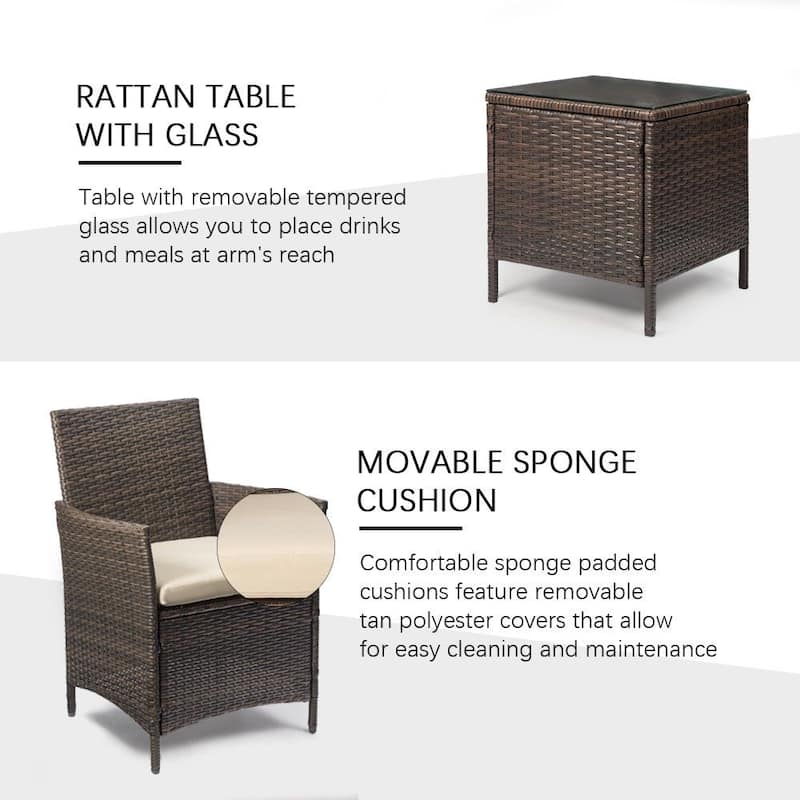 Homall 3 Pieces Patio Porch Furniture Sets PE Rattan Wicker Chairs with Table Outdoor Garden Furniture Sets