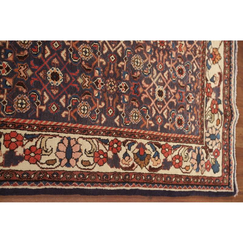 Hand Knotted Oriental 100% Wool Carpet Traditional All-Over Navy Blue & Blues Mahal Runner Rug - 10' 3'' X 3' 7''