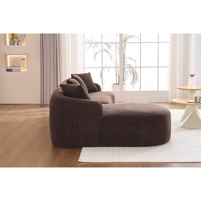 98.4" Chenille L-Shaped 3-Seater Sofa with Chaise Lounge and 4 Pillows