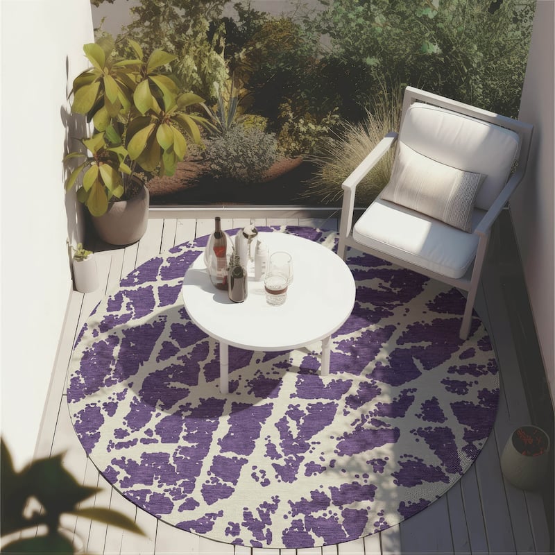 Machine Washable Indoor/ Outdoor Transitional Purple Crackle Chantille Rug - Purple - 8' x 8'