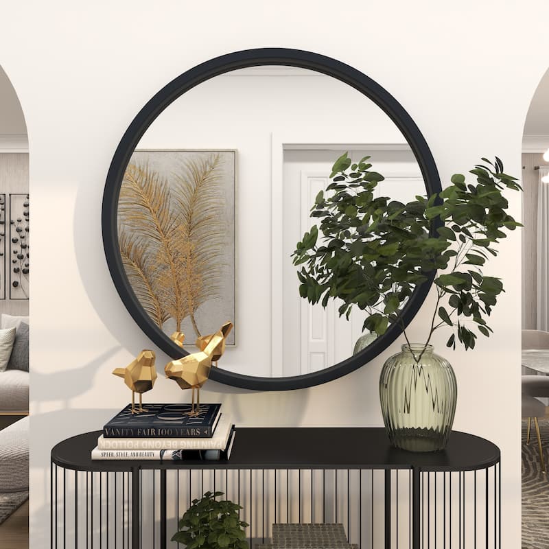 Wooden Wall Mirror with Thin Frame - Black, White, Gold - Roche River Decor