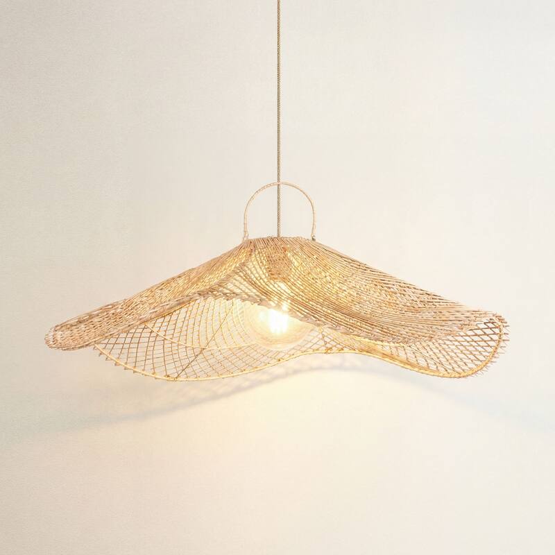Lotus Rattan Pendant Light - Natural Large Sculptural 1-Light Handwoven Light Fixture For Modern, Coastal, Farmhouse Room Decor