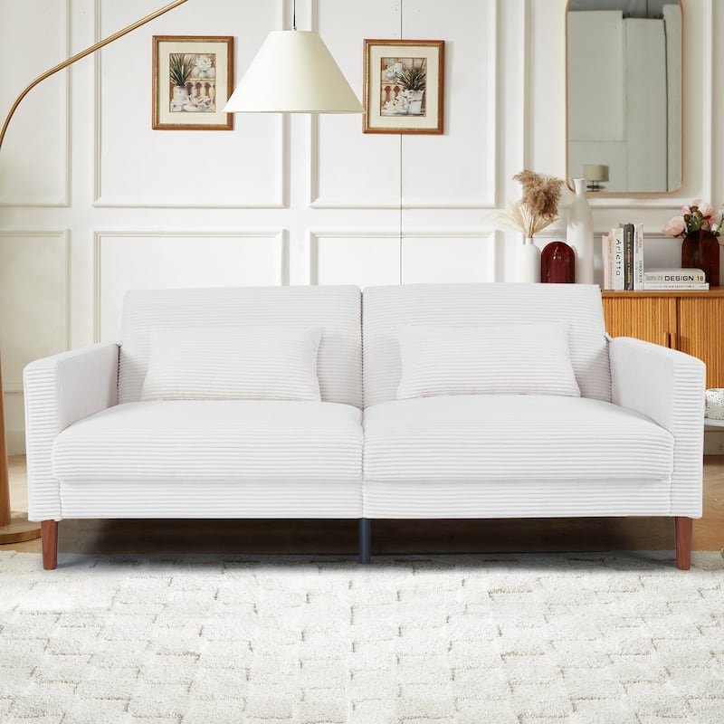 74 INCH Corduroy Sofa, Comfy Sofa Couch Extra Deep Seats, Corduroy Couch Mid-Century Modern Couch 3 Seater Sofa Loveseat - Beige