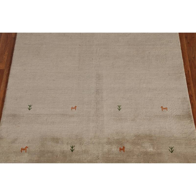 Beige Tribal Gabbeh Indian Rug Hand-Knotted Oriental Wool Carpet - 4'7" x 6'4"