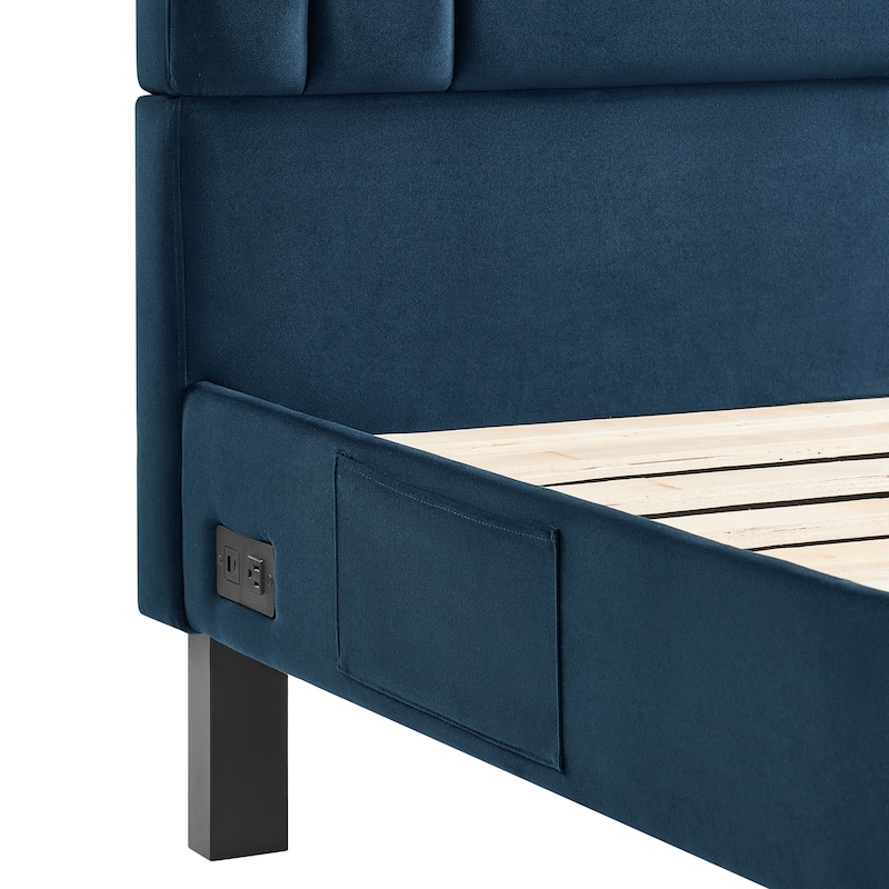 Studio Living Ashton Queen Upholstered Bed in Velvet Fabric