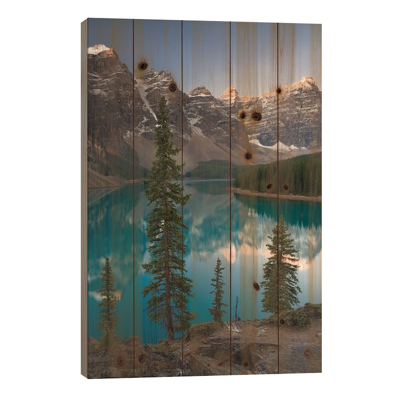 Sentries of Moraine Lake Print On Wood by Adam Burton - Multi-Color - 26x18x1.5