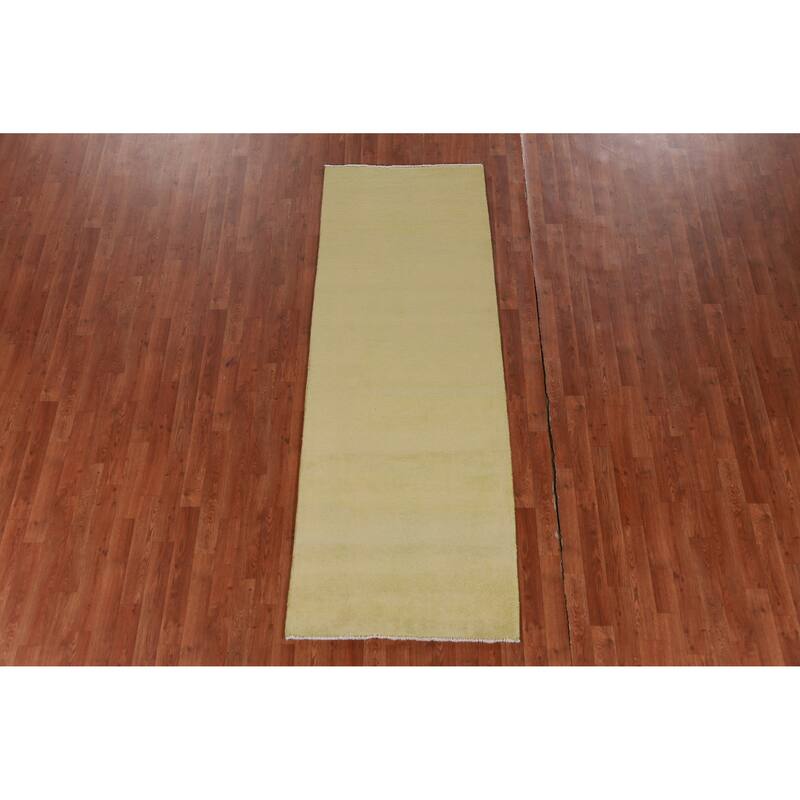 Hand Knotted Oriental 100% Wool Carpet Modern Solid Green Gabbeh Runner Rug - 8' 0'' X 2' 10''