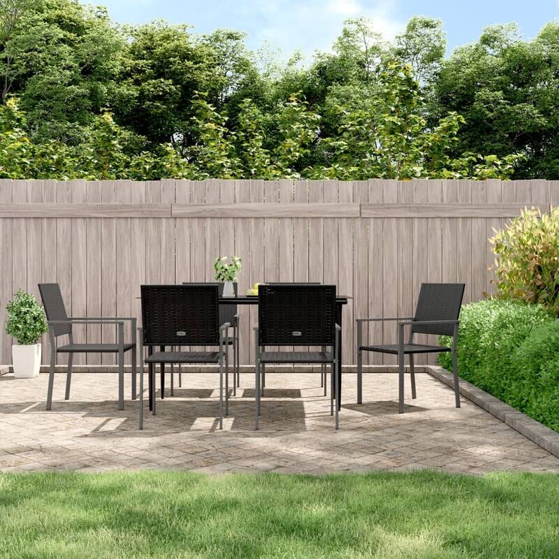 vidaXL Patio Chairs with Cushions 2 pcs Black 21.3"x24.6"x35" Poly Rattan