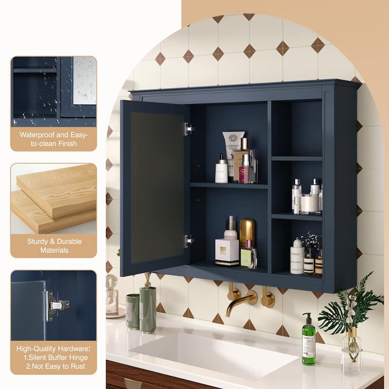 35" x 27.5" Modern Bathroom Medicine Cabinet, Wall Mounted Bathroom Storage Cabinet with Mirror & Shelves (Not Include Vanity )