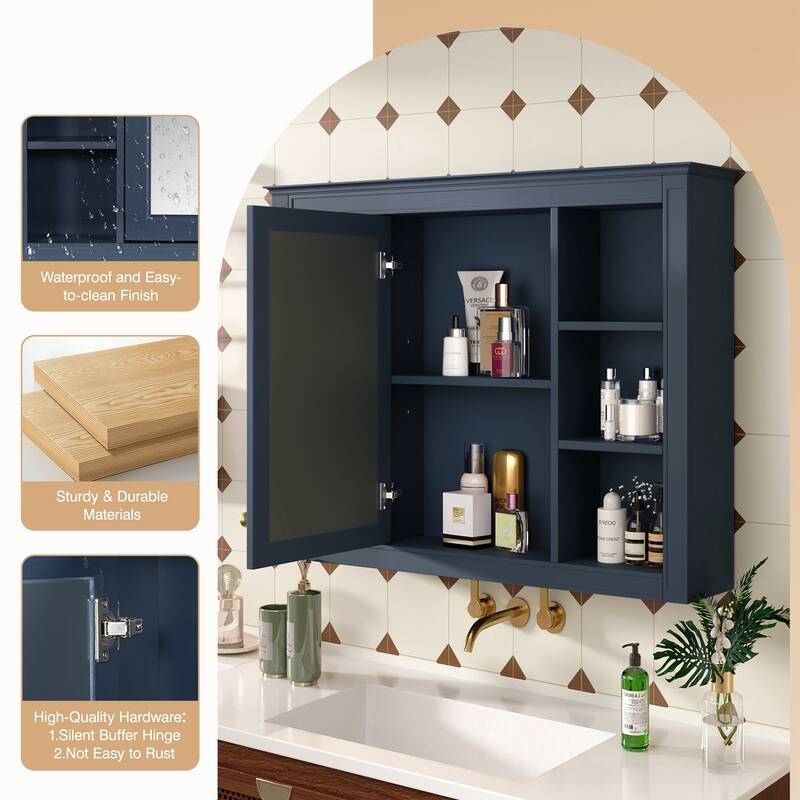GDFStudio - Riggs Modern Wall-Mounted Bathroom Storage Cabinet with Mirror and Open Shelves (Not Include Bathroom Vanity)